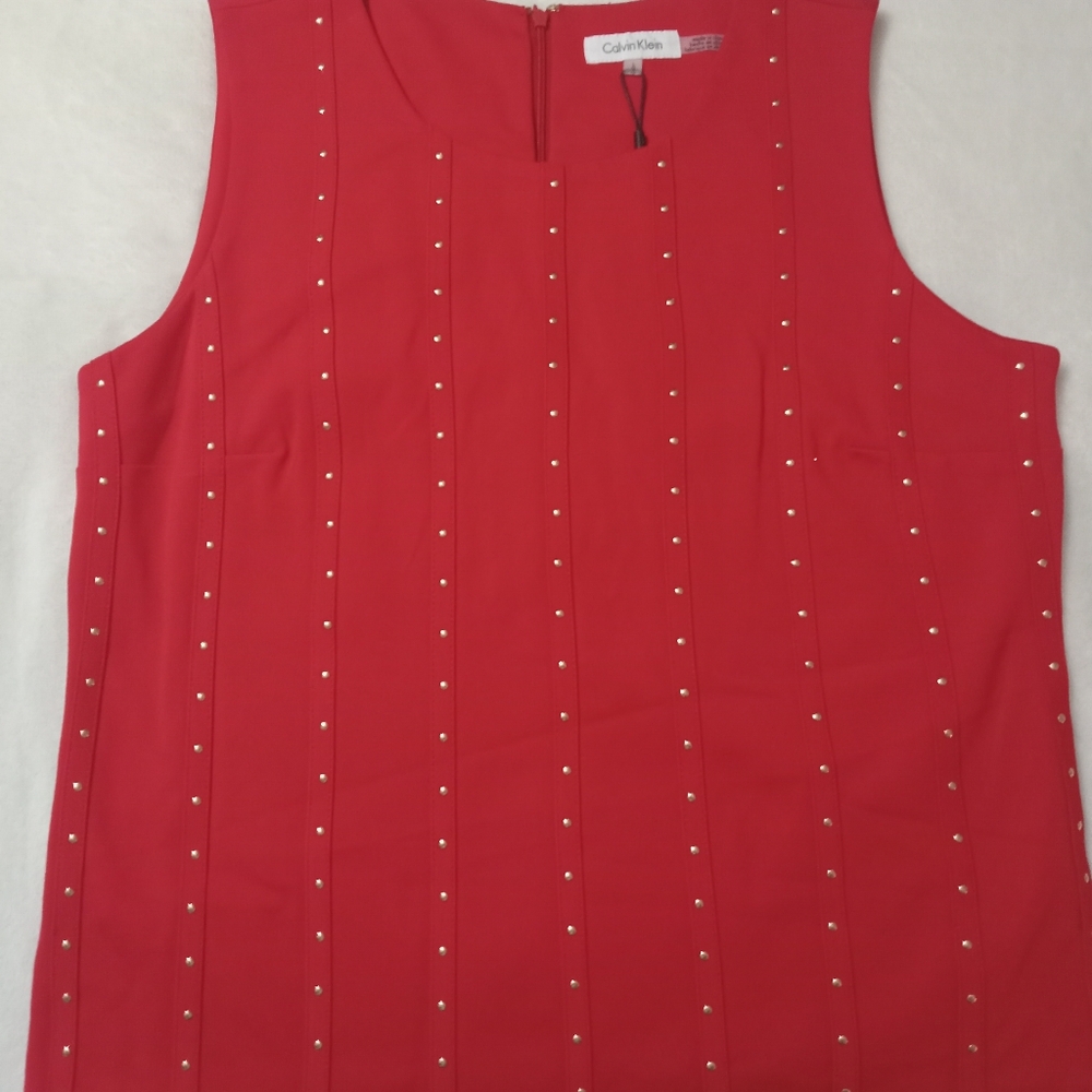 Red Sleeveless Calvin Klein Studded Top
